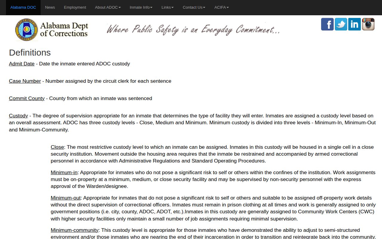 ADOC definitions for Hale County minimum release date records