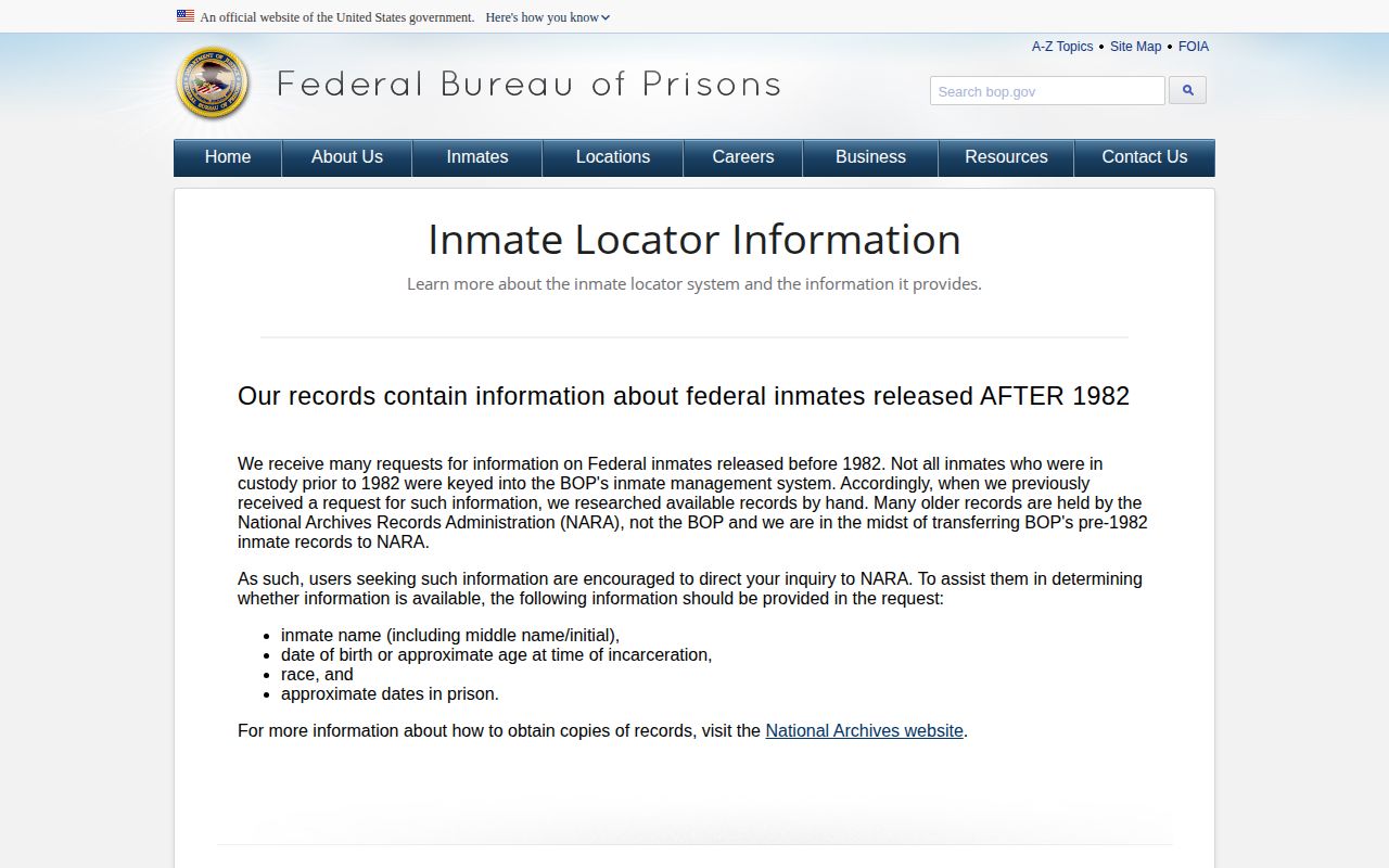 BOP about records explaining federal release dates for Hale County searches