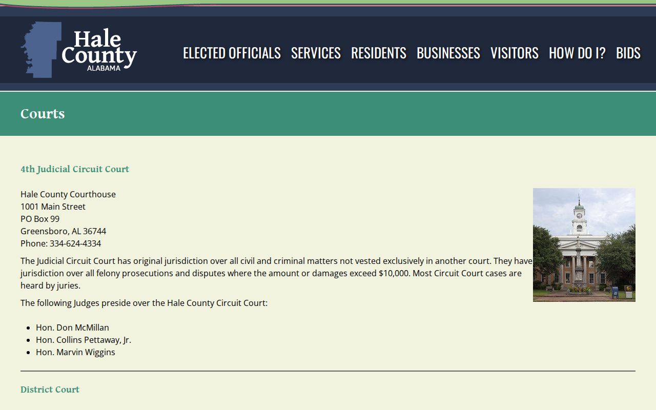 Hale County Circuit and District Courts release record source page