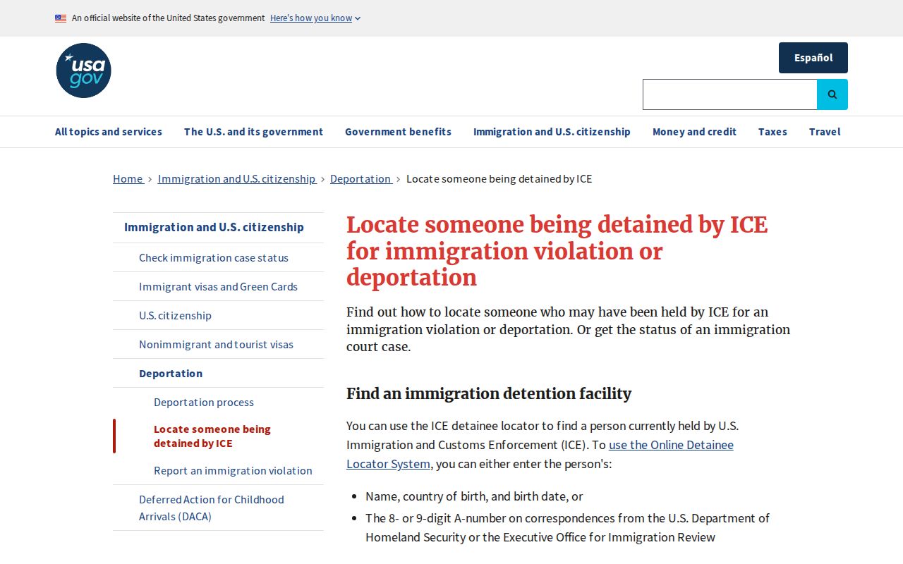 USA.gov ICE locator guide for Hale County release transfer checks